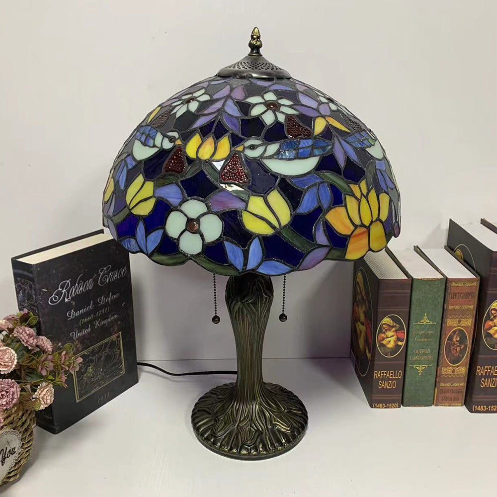Tiffany Table Lamp with Birds and Strawberries