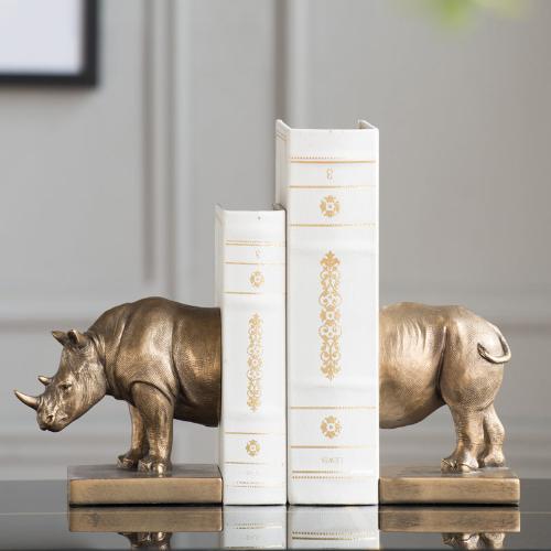 Rhinoceros and Elephant Animal Bookends | Handmade Resin Craft Desktop Decoration