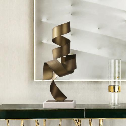 Abstract Geometric Metal and Marble Sculpture – Elegant Living Room Decoration