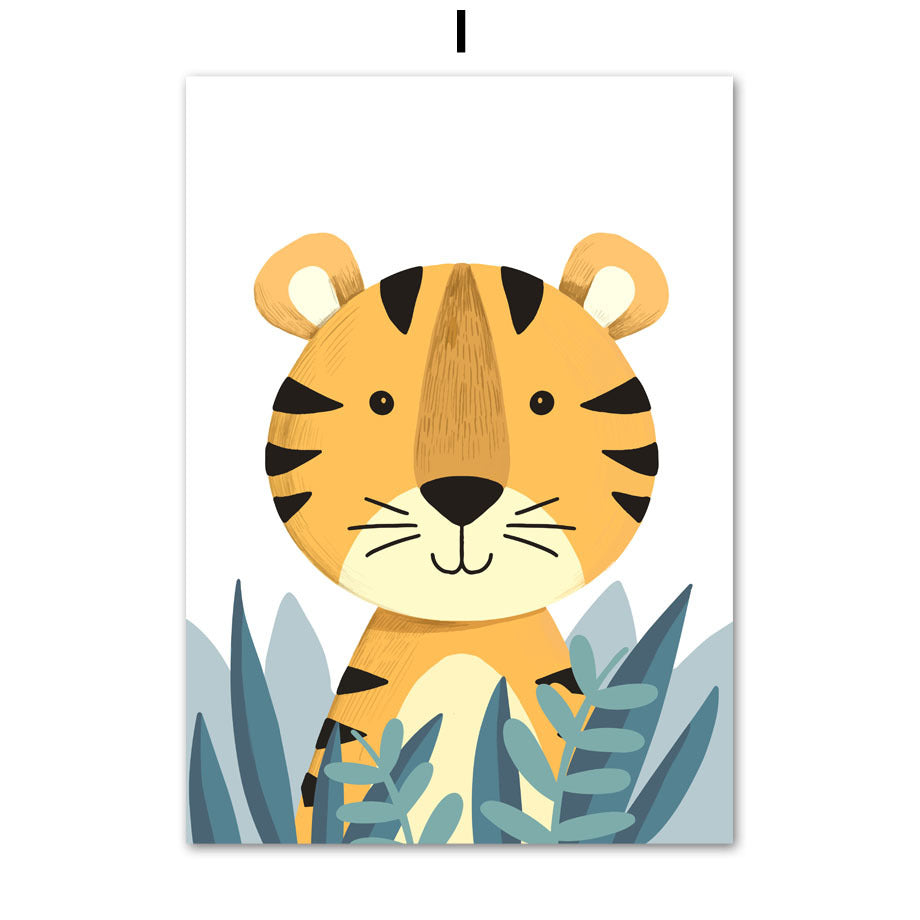 "Jungle Animal Canvas -tulostesarja lasten makuuhuoneeseen"