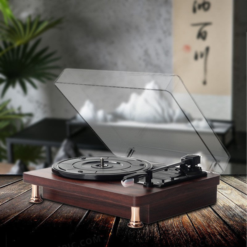 Bluetooth Turntable with Built-in Speaker and Wood Grain Finish