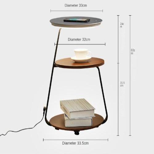 Coffee Table with Integrated LED Lamp, Scandinavian Style, Wood and Iron