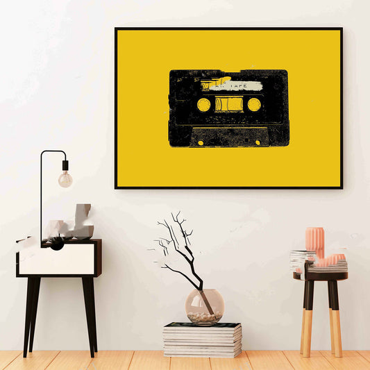 Stampa di decorazioni per la stanza con dischi in vinile e cassette