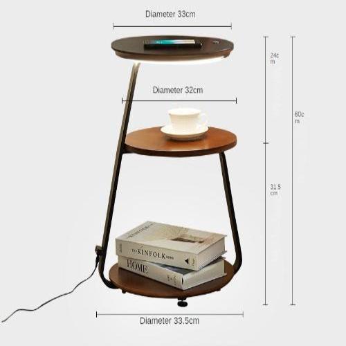 Coffee Table with Integrated LED Lamp, Scandinavian Style, Wood and Iron