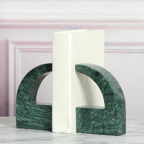 Minimalist Marble Bookend | Modern Green and Black Design for Bookshelf