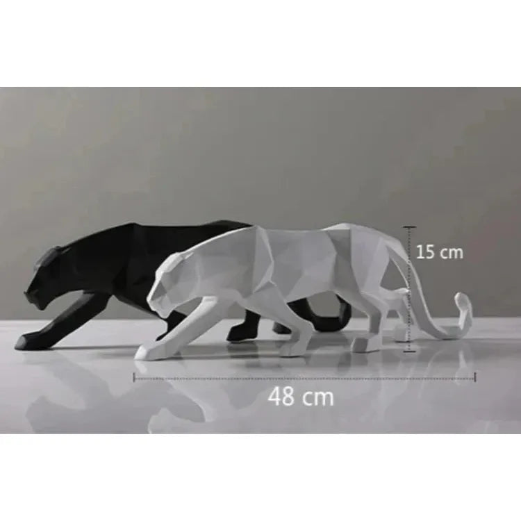 Modern Geometric Black Panther Sculpture - Wildlife Decor